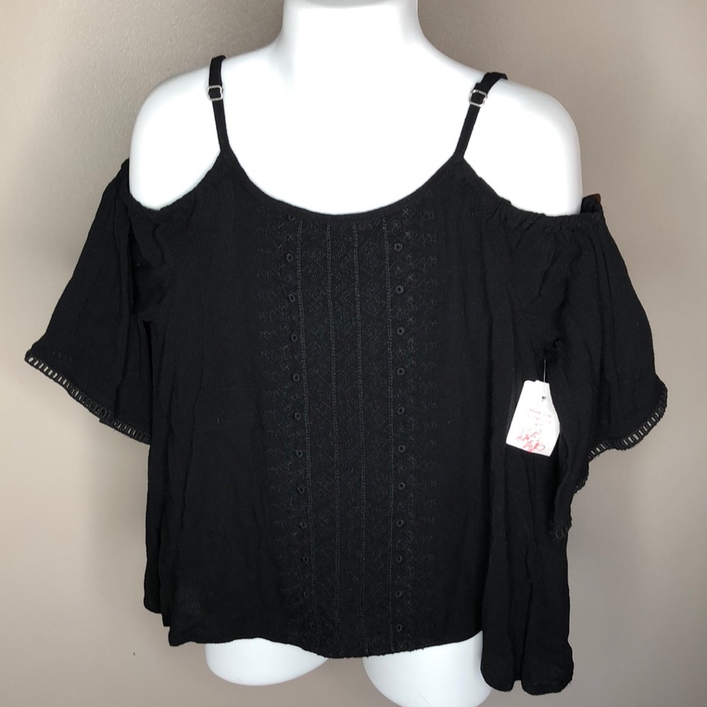 NEW Girls Manguun Teens Black Cold Shoulder Top
